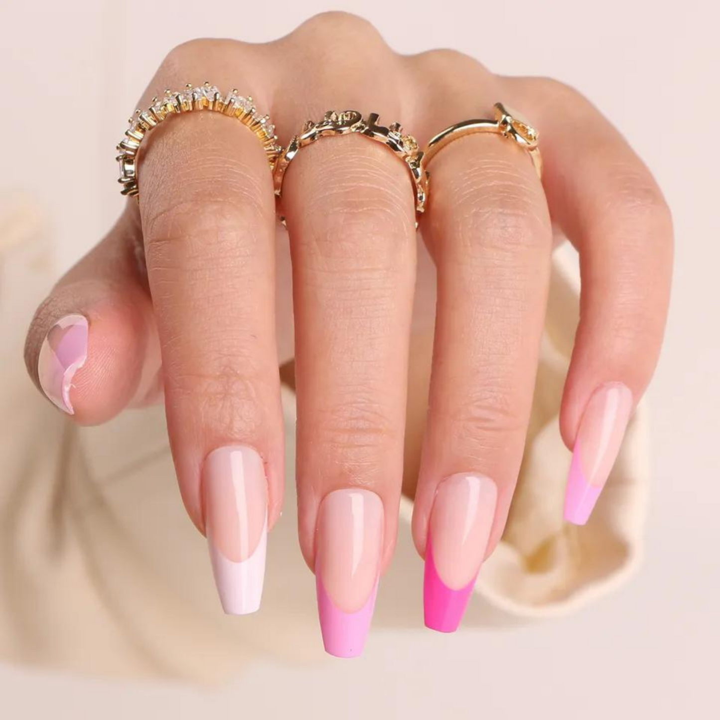 PINK OMBRE FRENCH TIPS LONG COFFIN - BHAD BARBIE