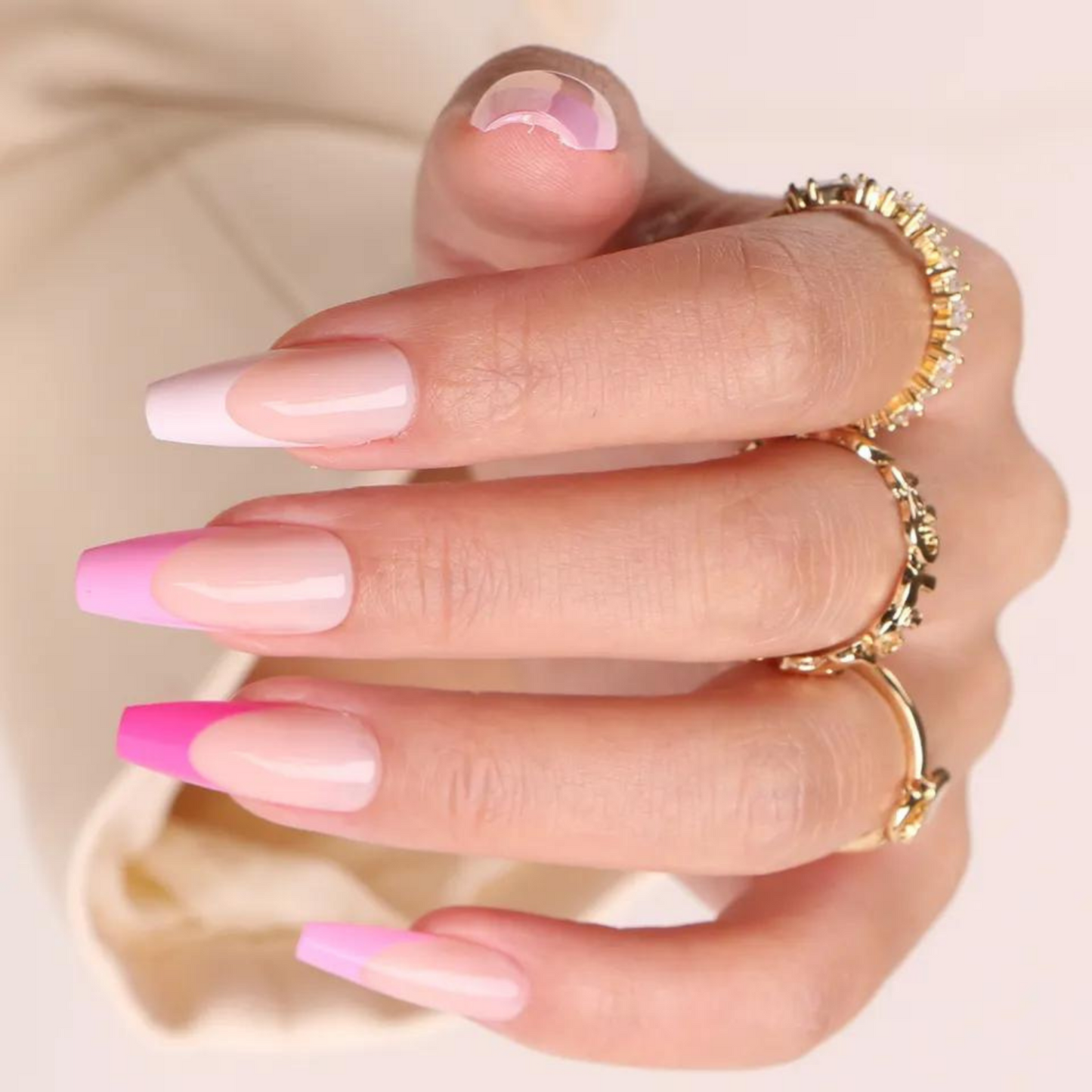PINK OMBRE FRENCH TIPS LONG COFFIN - BHAD BARBIE