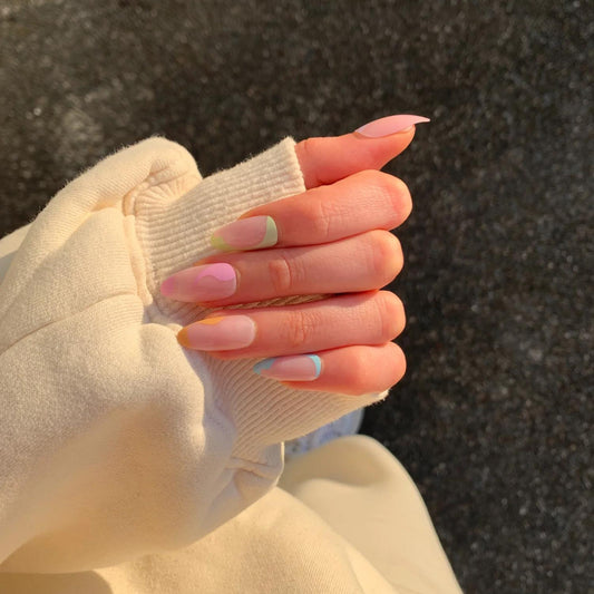 Mix-N-Match Swirl Press On Nail Almond| Press On Nails| Short Nail Press On| Press On Nails Short| Glue On Nails| Spring Summer Nails