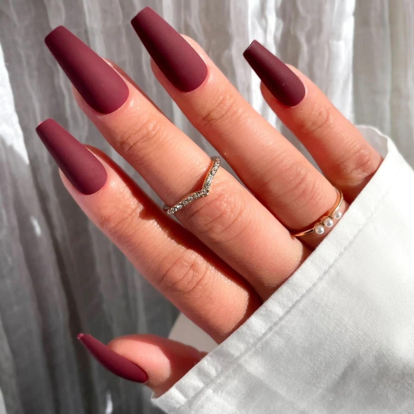 Matte Burgundy Maroon Coffin Press On Nails| Long Coffin Nails Press On| Fall Press On Nails | Glue On Nails| Fake Nails Set