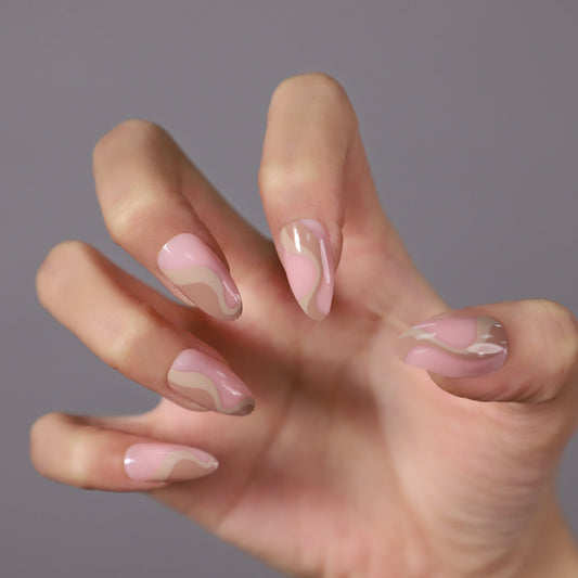 Neutral Swirl Design Press On Nails| Press On Nails Short| Fake Nails Almond Short| Almond Press On Nails| Press On Nails Short Almond