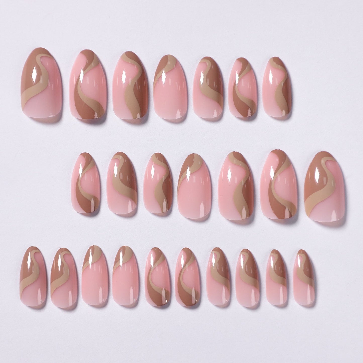 Neutral Swirl Design Press On Nails| Press On Nails Short| Fake Nails Almond Short| Almond Press On Nails| Press On Nails Short Almond