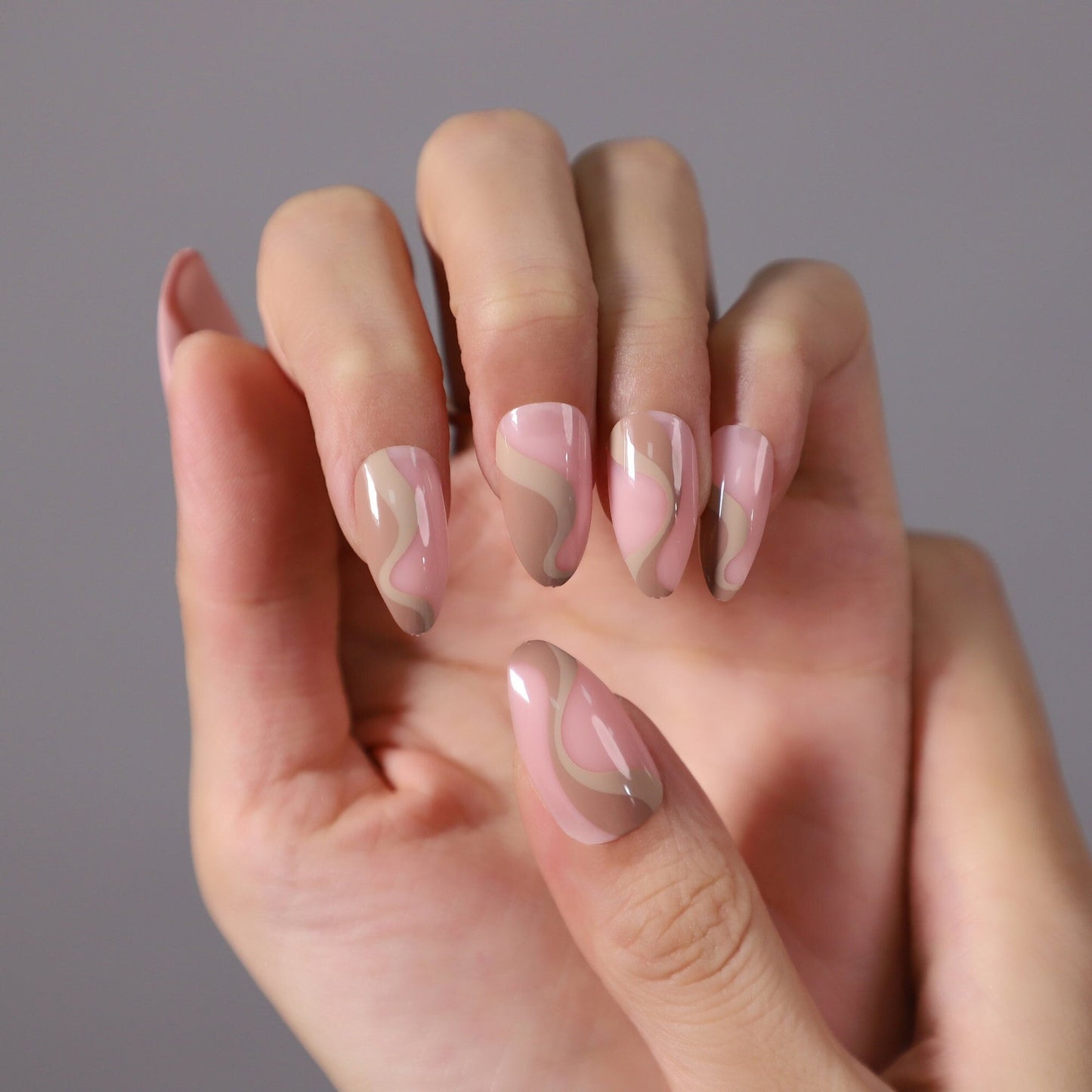 Neutral Swirl Design Press On Nails| Press On Nails Short| Fake Nails Almond Short| Almond Press On Nails| Press On Nails Short Almond