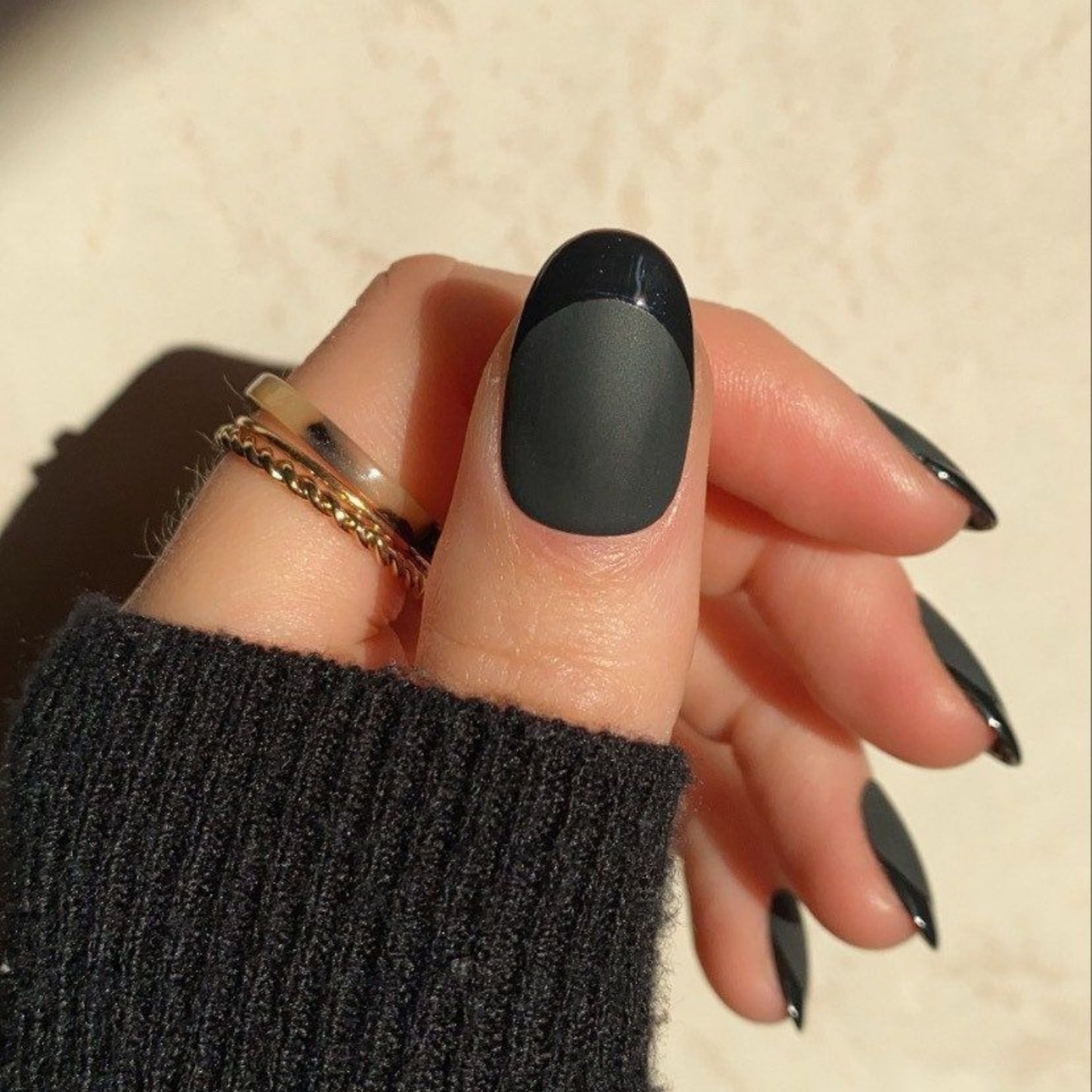 MATTE BLACK WITH GLOSSY FRENCH TIP