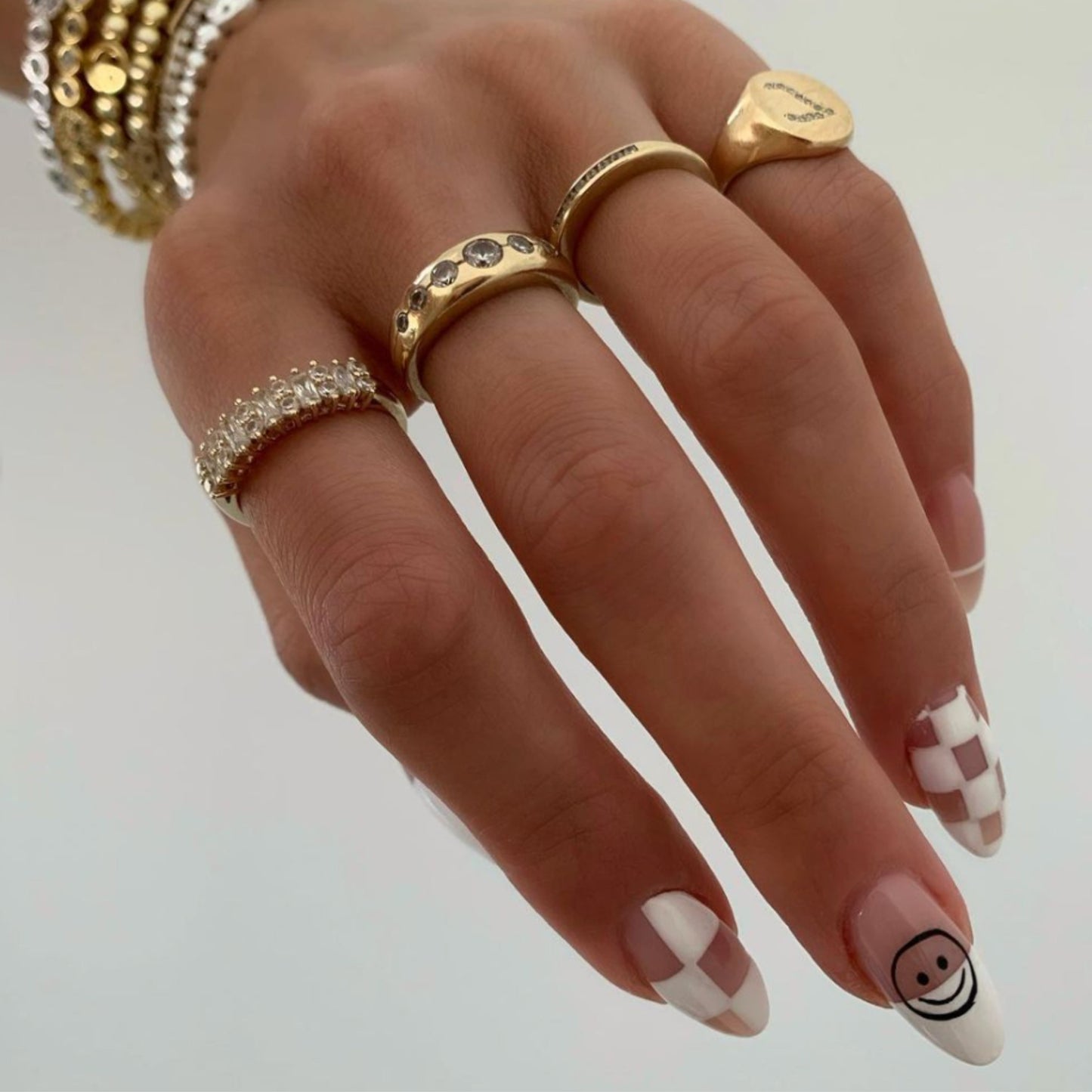 Smiley Face Checker Brown White French