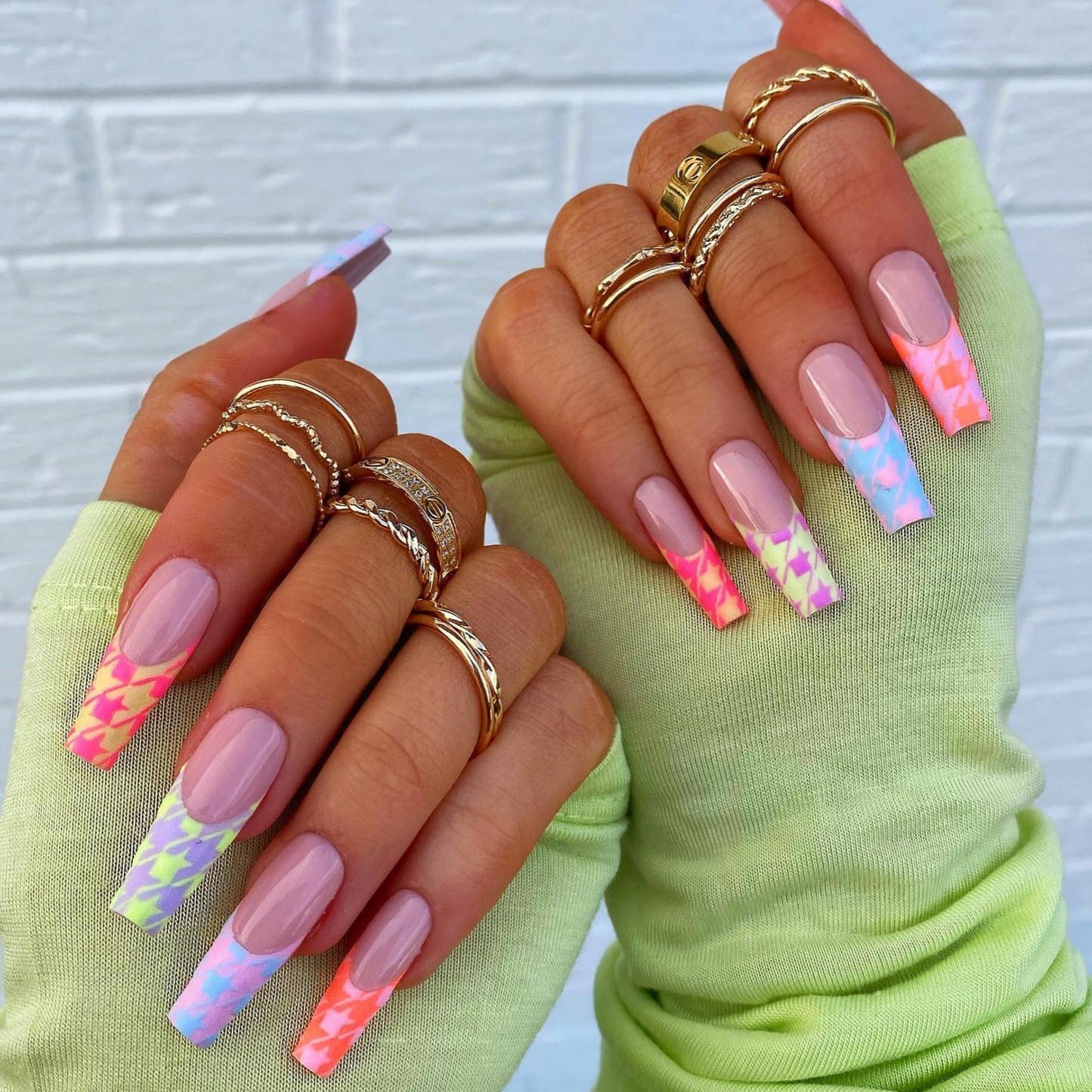 Multi-color Houndstooth French Tips