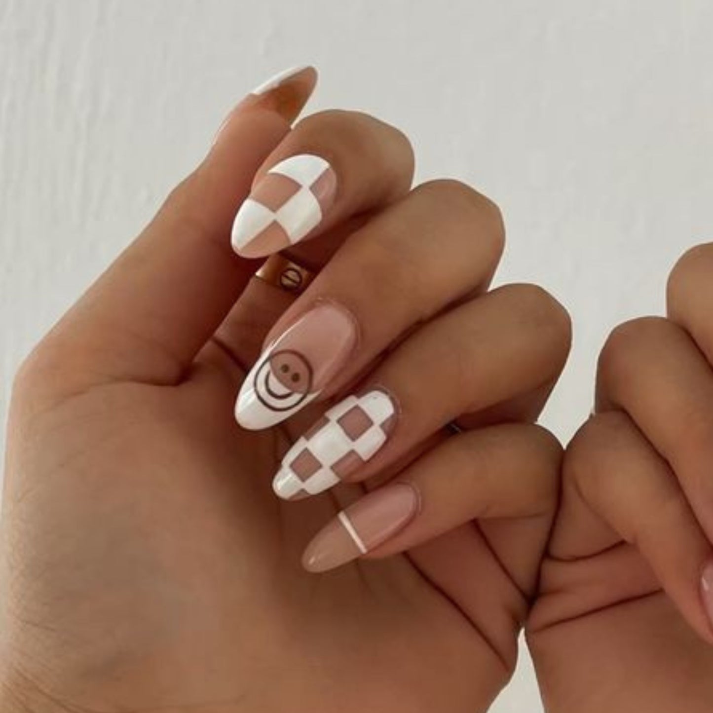 Smiley Face Checker Brown White French