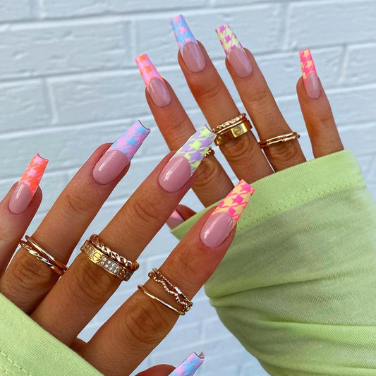 Multi-color Houndstooth French Tips