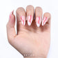 White French Tip with Red and Pink Swirl Almond Press On Nails| Press On Nails Short| French Press On Nails| Nails With Designs Short