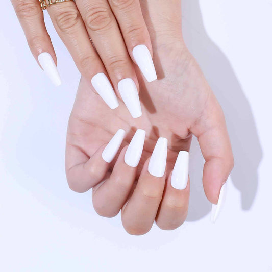 Long Coffin Solid White Press On Nails | White Nails| Nails Press On| Coffin Press On Nails | Long Nails | Fake Nails | Glue On Nails
