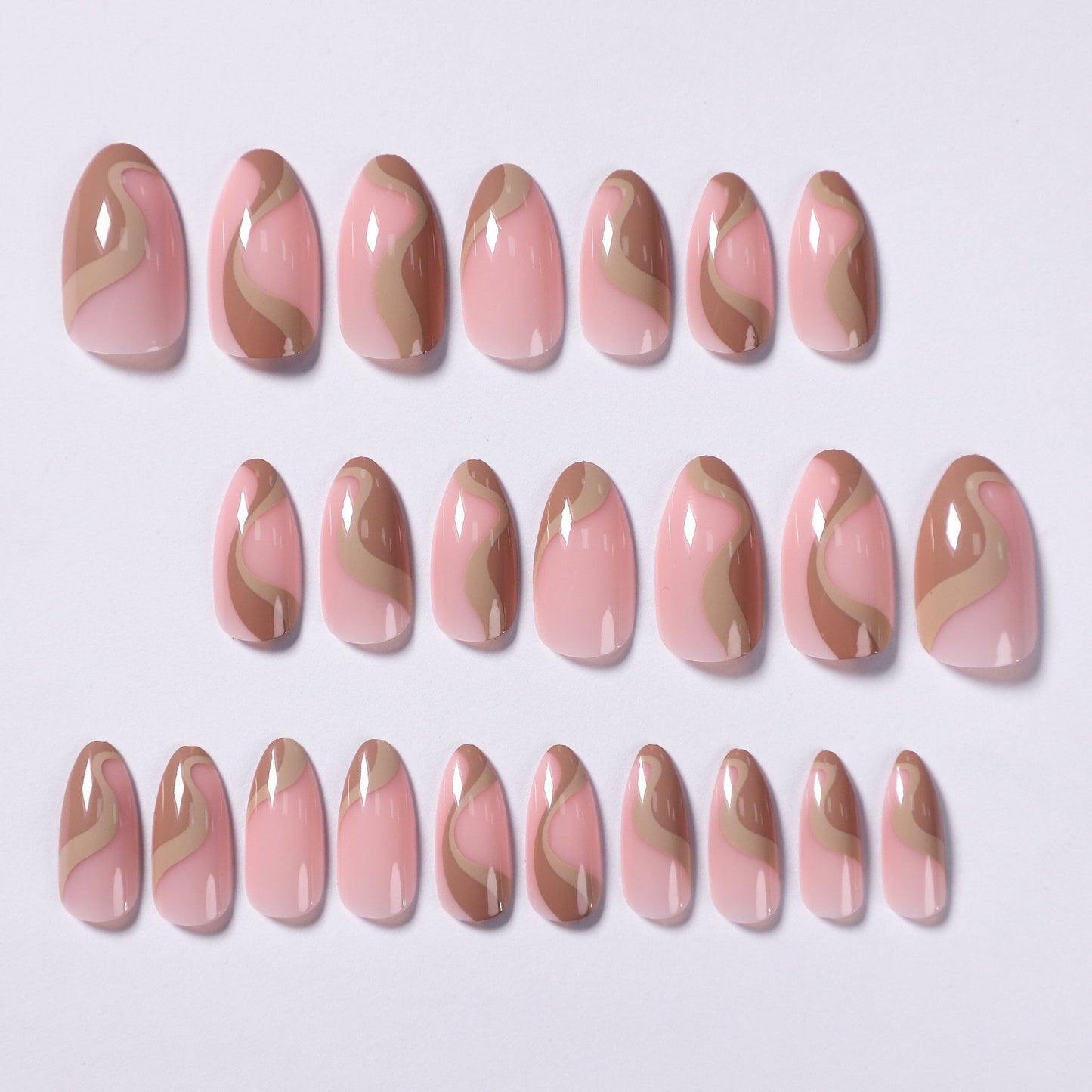 Neutral Swirl Design Press On Nails| Press On Nails Short| Fake Nails Almond Short| Almond Press On Nails| Press On Nails Short Almond