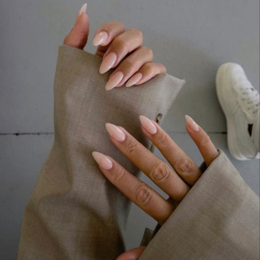 Solid Nude Almond Press On Nails| Press On Nails Short| Nails Press On| Fake Nails| Almond Press On Nails| Nude Press On Nails Almond